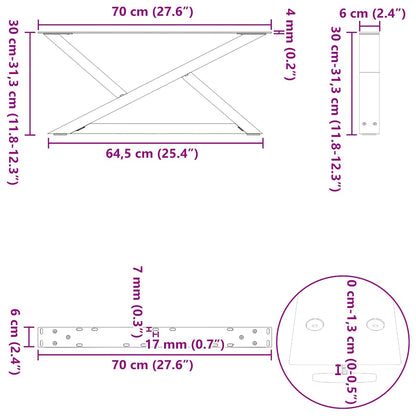 Gambe per Tavolino 2 pz Bianco 70x(30-31,3) cm in Acciaio - homemem39