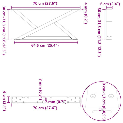 Gambe per Tavolino 2 pz Naturale 70x(30-31,3) cm in Acciaio - homemem39