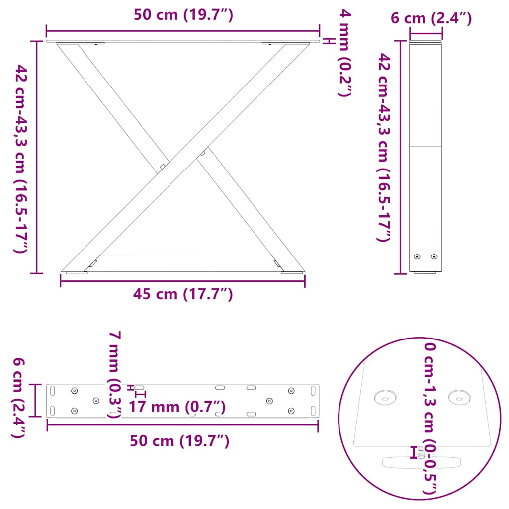 Gambe per Tavolino 2 pz Bianco 50x(42-43,3) cm in Acciaio