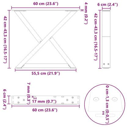 Gambe per Tavolino 2 pz Nero 60x(42-43,3) cm in Acciaio