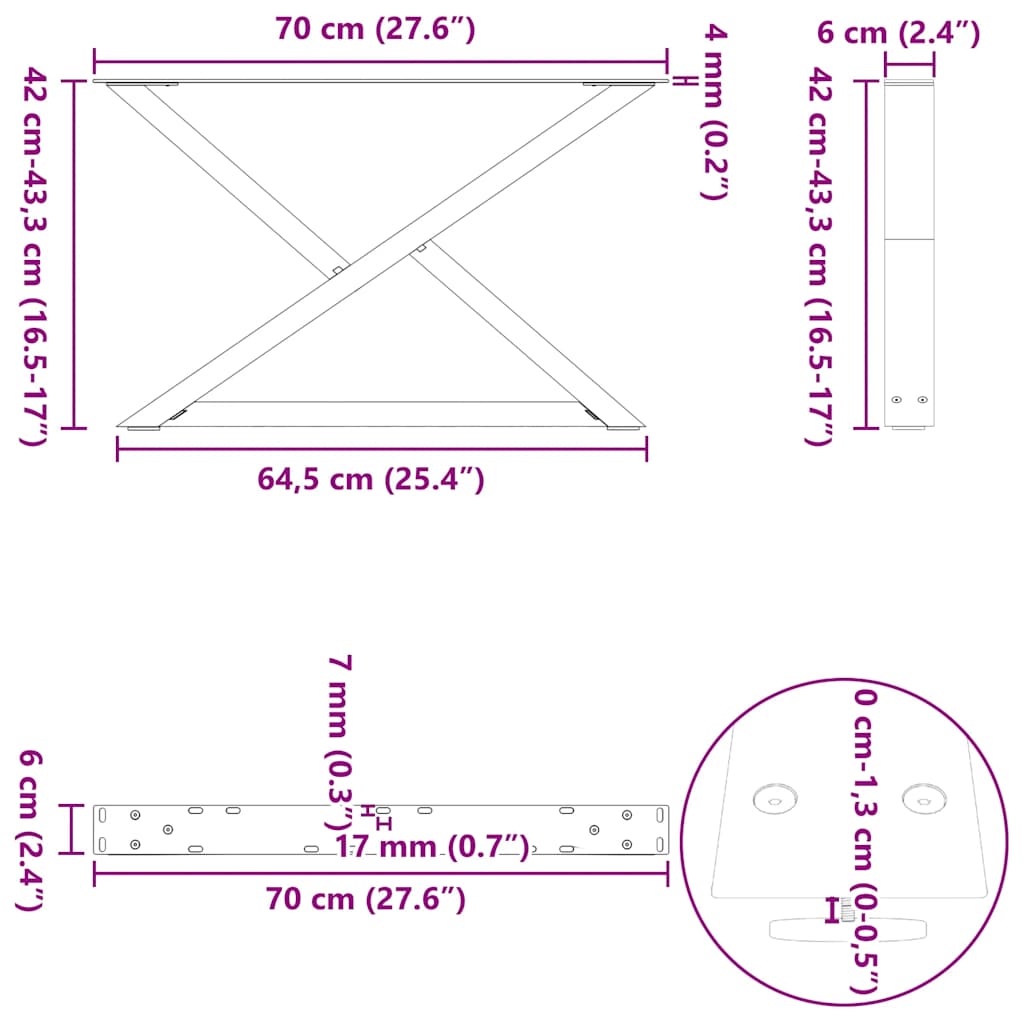 Gambe per Tavolino 2 pz Antracite 70x(42-43,3) cm in Acciaio - homemem39
