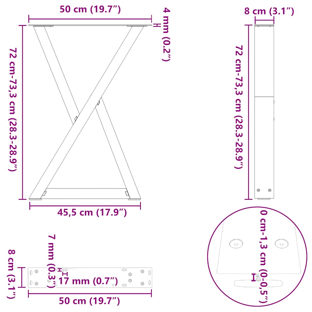 Gambe per Tavolo da Pranzo 2 pz Nero 50x(72-73,3) cm in Acciaio - homemem39