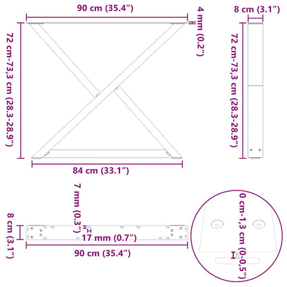 Gambe per tavolo da pranzo 2 pz nere 90x(72-73,3) cm in acciaio