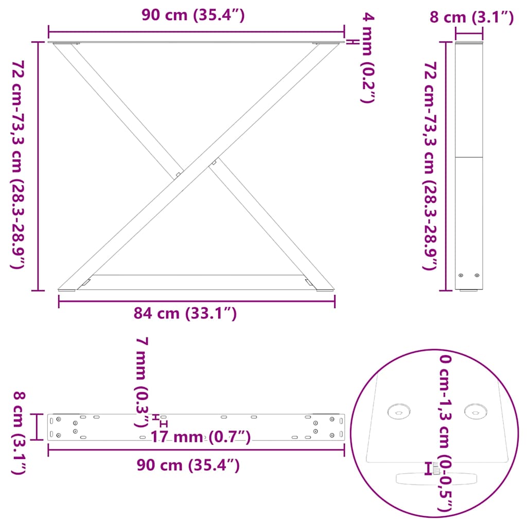 Gambe per Tavolo da Pranzo 2 pz Bianco 90x(72-73,3) cm Acciaio - homemem39