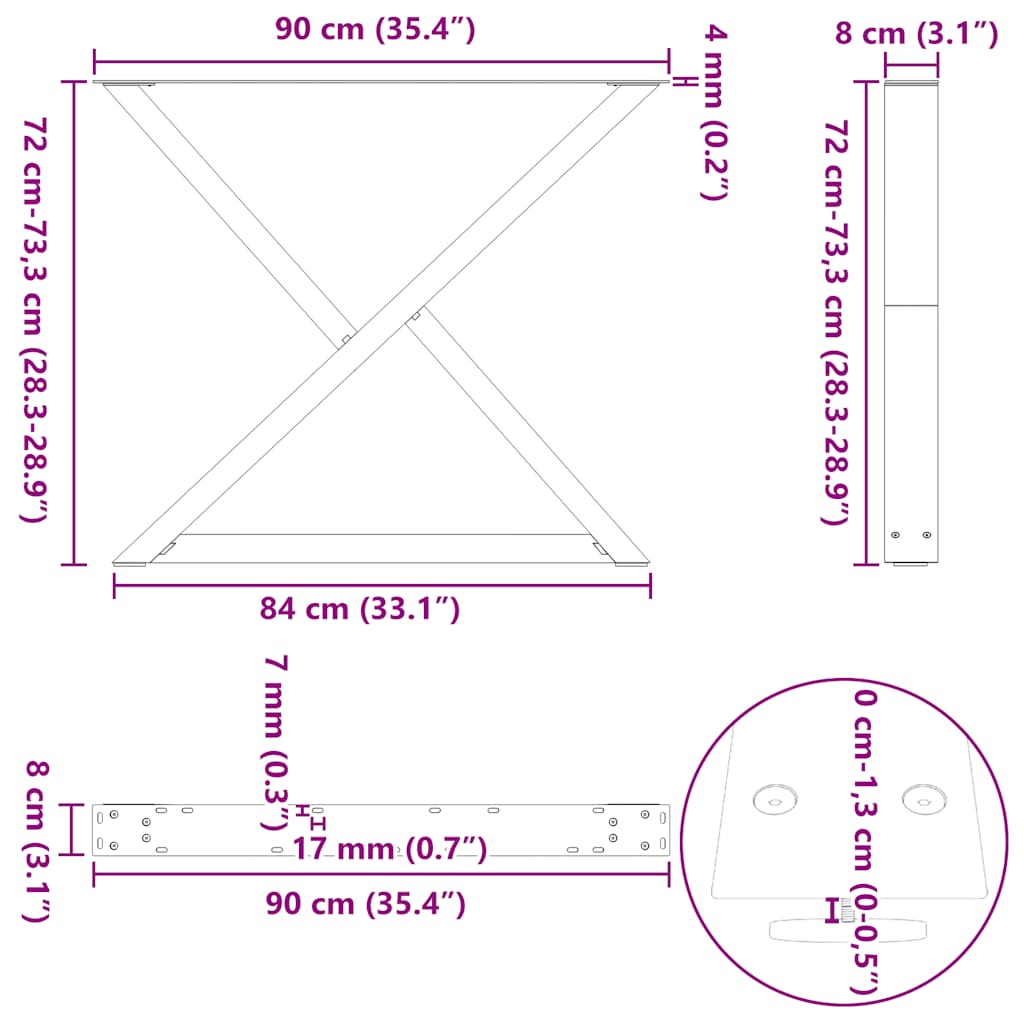Gambe per Tavolo da Pranzo 2pz Antracite 90x(72-73,3)cm Acciaio - homemem39