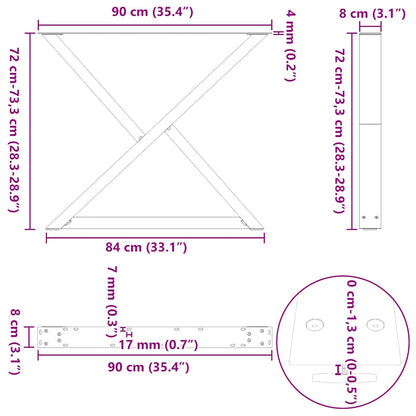 Gambe per tavolo da pranzo 2 pz Antracite 90x(72-73,3) cm