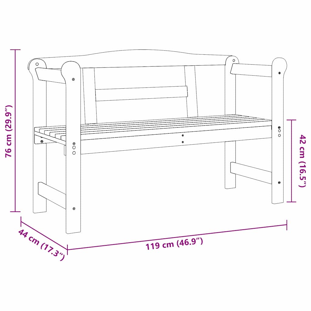 Panchina da esterno 2 -Seater 119 x 44 x 76 cm Pino massello