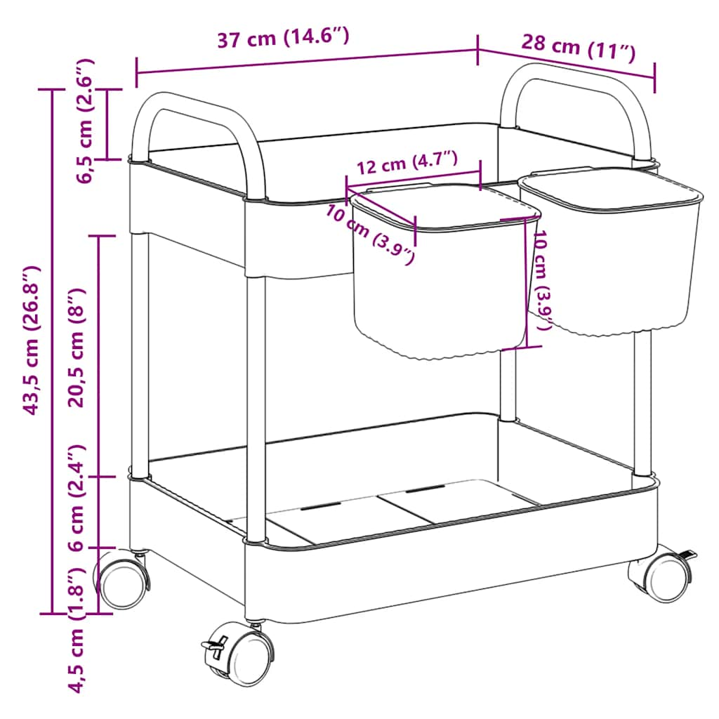 Carrello Portaoggetti a 2 Livelli 37x28x43,5 cm in Acrilico - homemem39