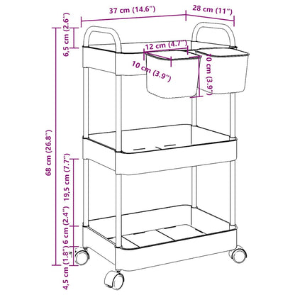 Carrello Portaoggetti a 3 Livelli 37x28x68 cm in Acrilico