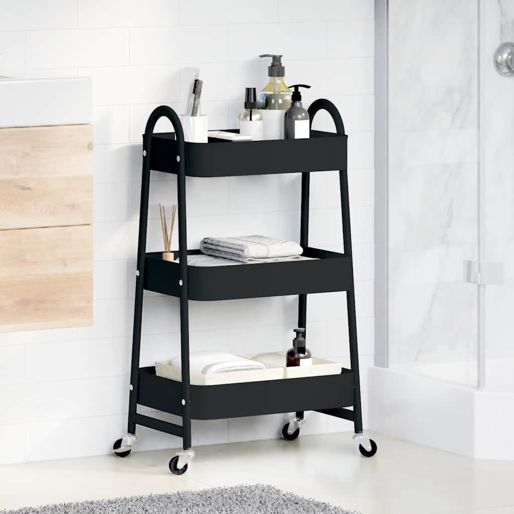 Carrello Portaoggetti a 3 Ripiani Nero 42x41,5x77 cm in Acciaio