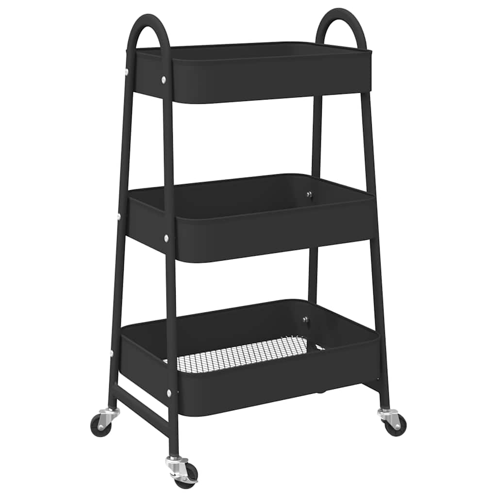 Carrello Portaoggetti a 3 Ripiani Nero 42x41,5x77 cm in Acciaio