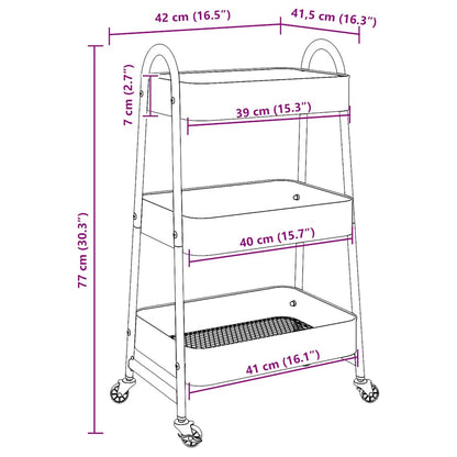 Carrello Portaoggetti a 3 Ripiani Nero 42x41,5x77 cm in Acciaio - homemem39