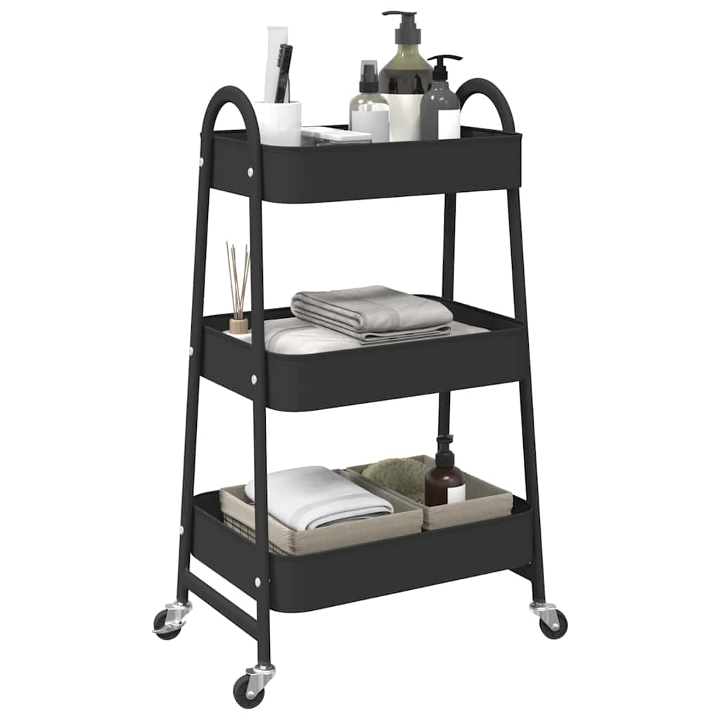 Carrello Portaoggetti a 3 Ripiani Nero 42x41,5x77 cm in Acciaio - homemem39