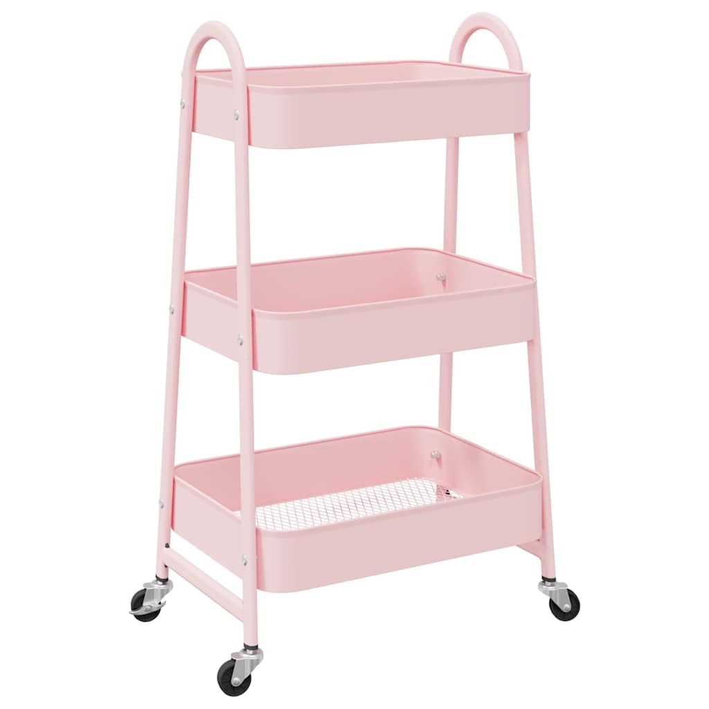 Carrello Portaoggetti a 3 Ripiani Rosa 42x41,5x77 cm in Acciaio - homemem39