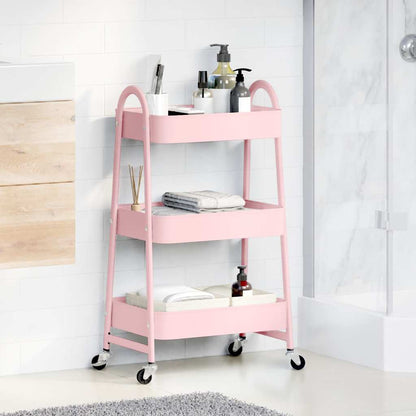 Carrello Portaoggetti a 3 Ripiani Rosa 42x41,5x77 cm in Acciaio - homemem39