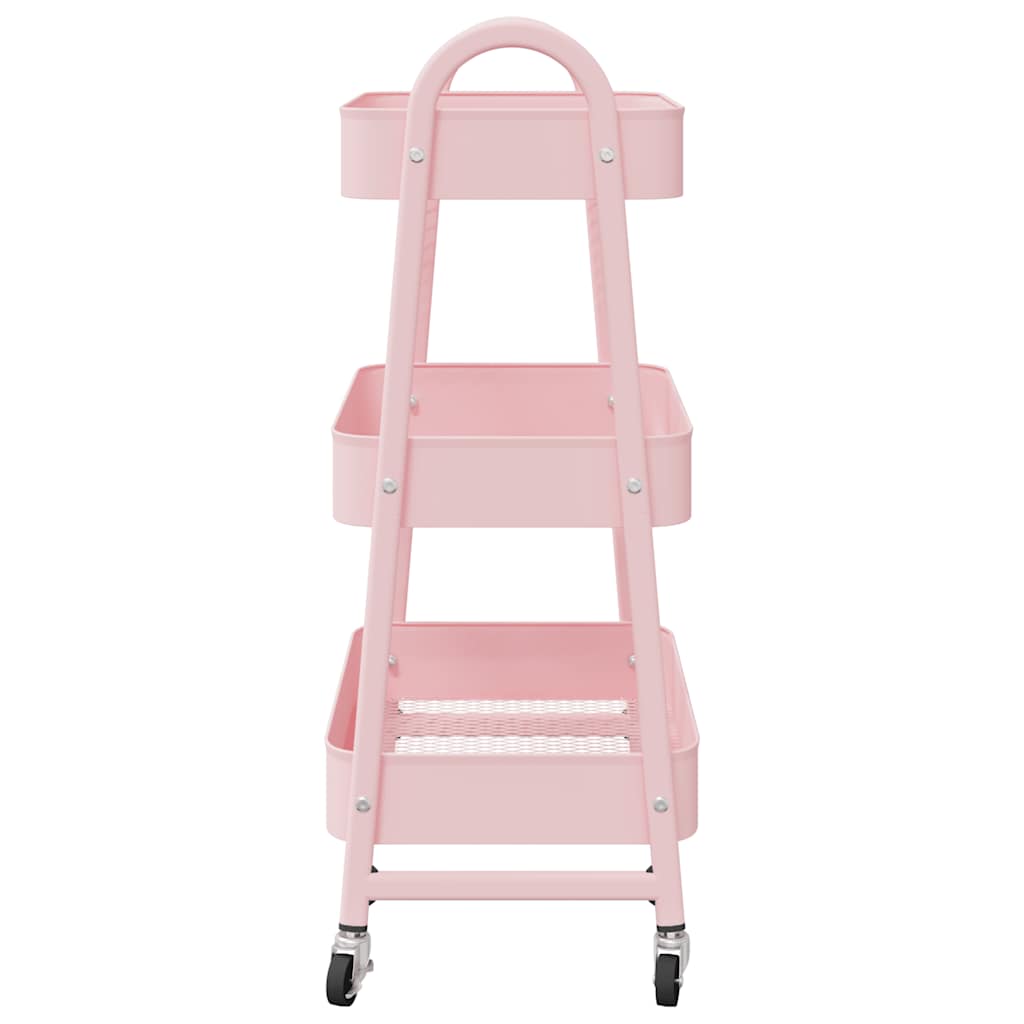 Carrello Portaoggetti a 3 Ripiani Rosa 42x41,5x77 cm in Acciaio - homemem39