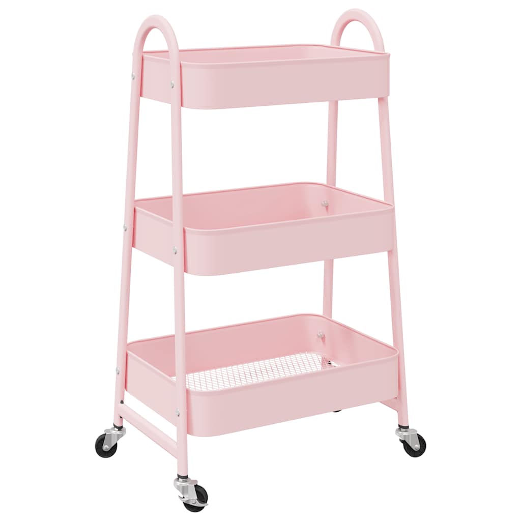 Carrello Portaoggetti a 3 Ripiani Rosa 42x41,5x77 cm in Acciaio - homemem39