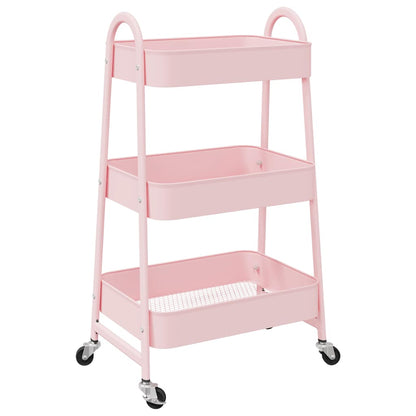 Carrello Portaoggetti a 3 Ripiani Rosa 42x41,5x77 cm in Acciaio - homemem39