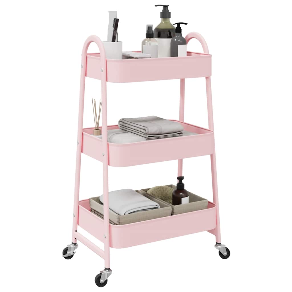 Carrello Portaoggetti a 3 Ripiani Rosa 42x41,5x77 cm in Acciaio - homemem39