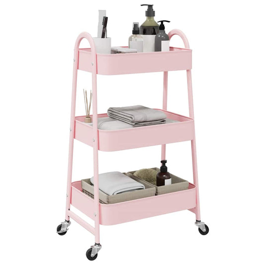 Carrello Portaoggetti a 3 Ripiani Rosa 42x41,5x77 cm in Acciaio - homemem39