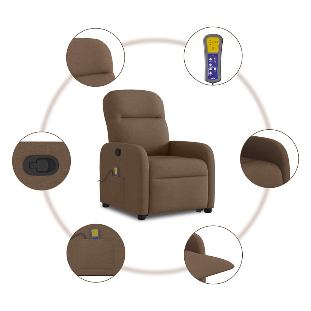 Poltrona Alzapersona Massaggiante Reclinabile Marrone Tessuto - homemem39