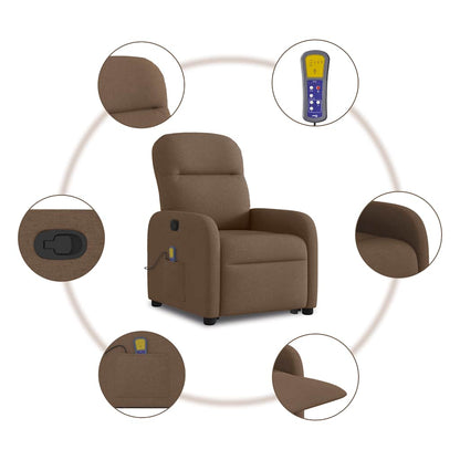 Poltrona Alzapersona Massaggiante Reclinabile Marrone Tessuto - homemem39