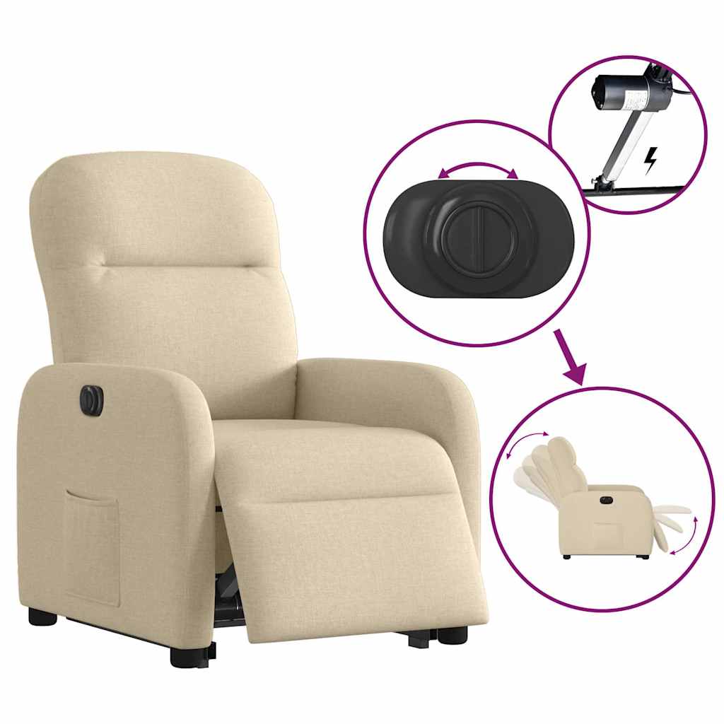 Poltrona Alzapersona Reclinabile Elettrica Crema in Tessuto - homemem39