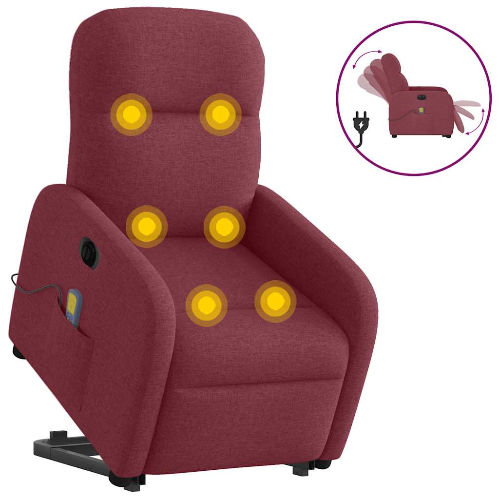 Poltrona Alzapersona Massaggiante Elettrica Rosso Vino Tessuto