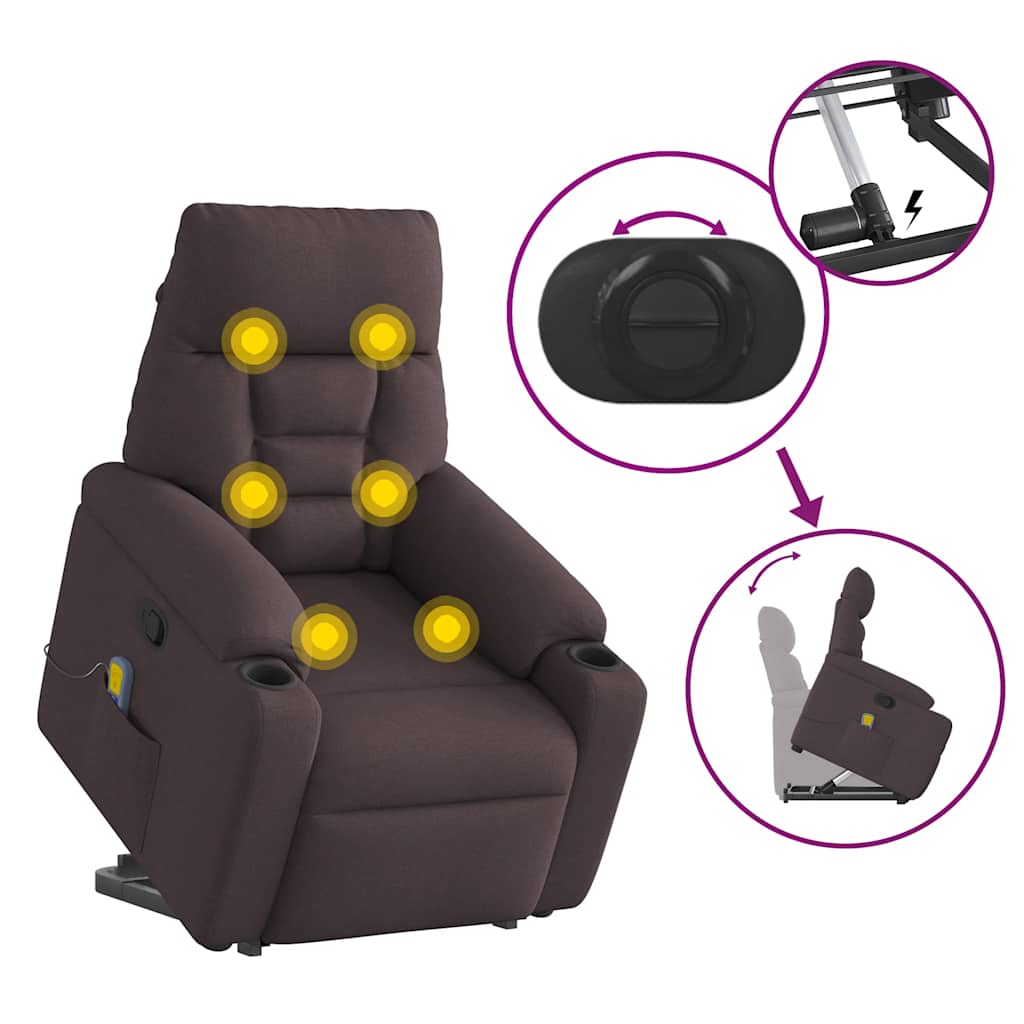 Poltrona Alzapersona Massaggi Reclinabile Marrone Scuro Tessuto - homemem39