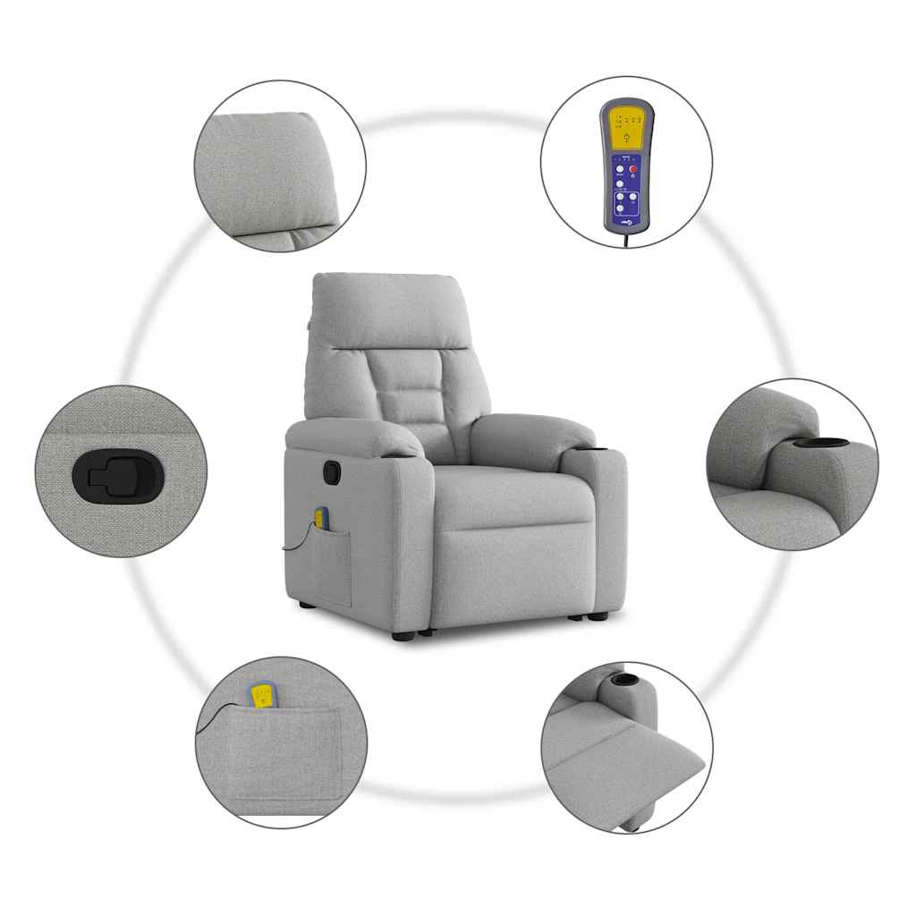 Poltrona Alzapersona Massaggi Reclinabile Grigio Nuvola Tessuto - homemem39