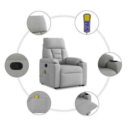 Poltrona Alzapersona Massaggi Reclinabile Grigio Nuvola Tessuto - homemem39
