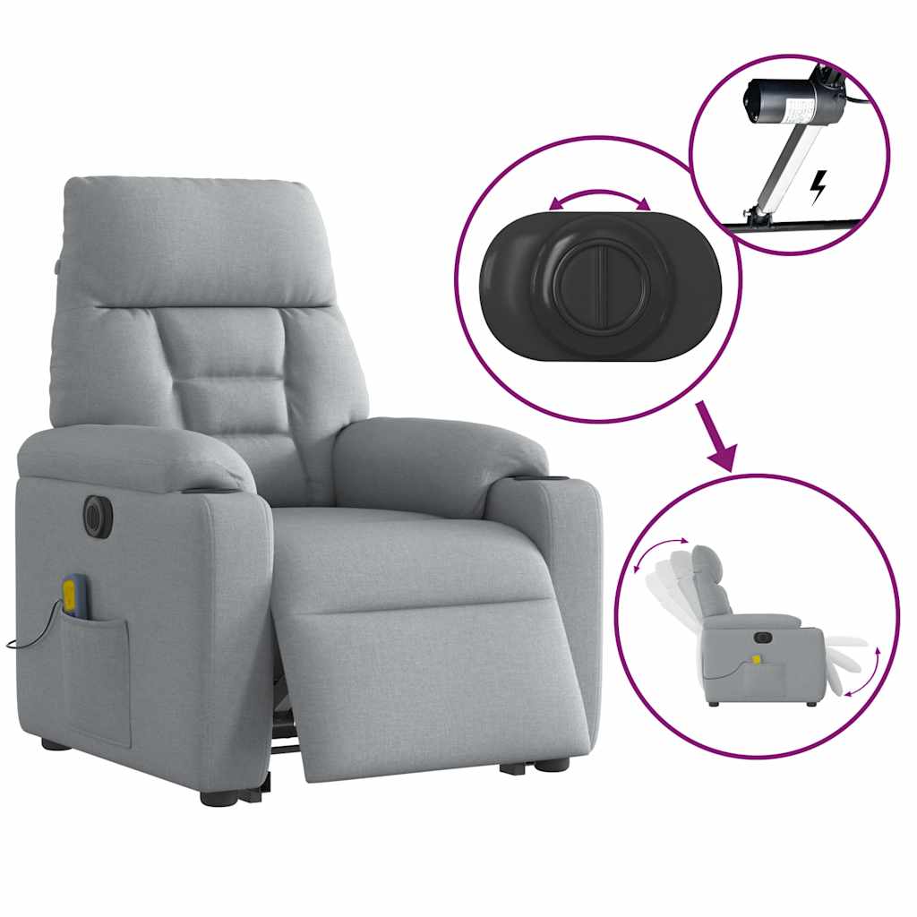 Poltrona Alzapersona Massaggi Elettrica Grigio Chiaro Tessuto - homemem39