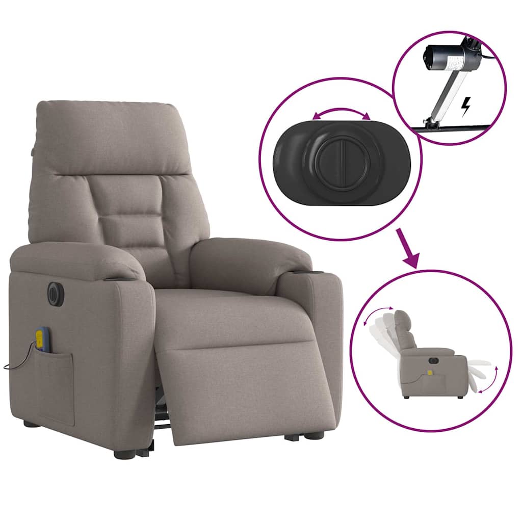 Poltrona Alzapersona Massaggiante Elettrica Tortora in Tessuto - homemem39