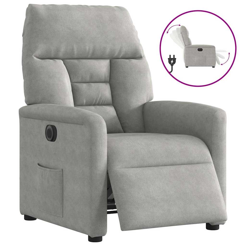 Poltrona Reclinabile Elettrica Grigio Chiaro Tessuto Microfibra