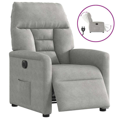 Poltrona Reclinabile Elettrica Grigio Chiaro Tessuto Microfibra