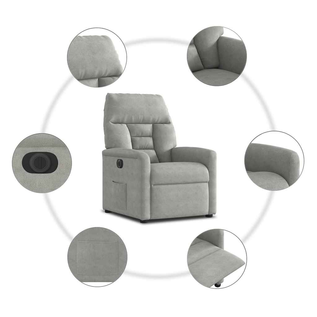 Poltrona Reclinabile Elettrica Grigio Chiaro Tessuto Microfibra