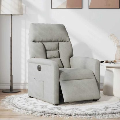 Poltrona Reclinabile Elettrica Grigio Chiaro Tessuto Microfibra