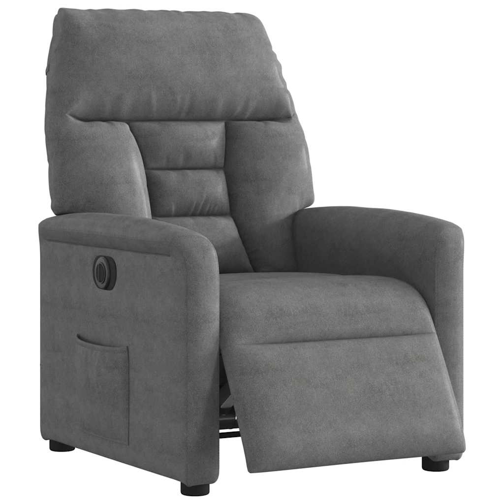 Poltrona Reclinabile Elettrica Grigio Scuro Tessuto Microfibra