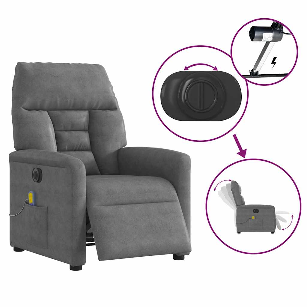 Poltrona Reclinante Massaggi Elettrica Grigio Scuro Microfibra | homemem39