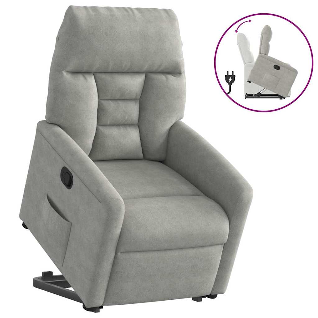 Poltrona Alzapersona Reclinabile Grigio Chiaro Microfibra