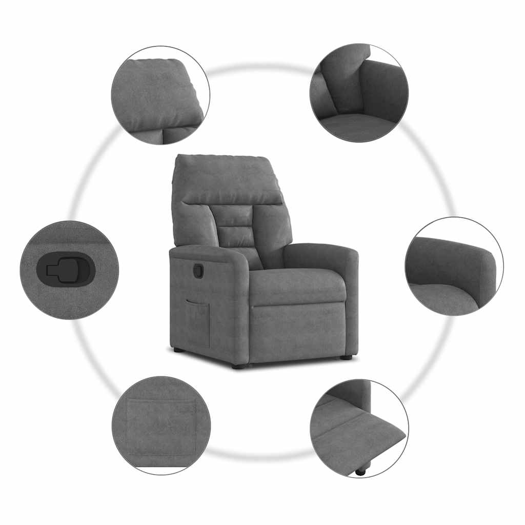 Poltrona Alzapersona Reclinabile Grigio Scuro Microfibra