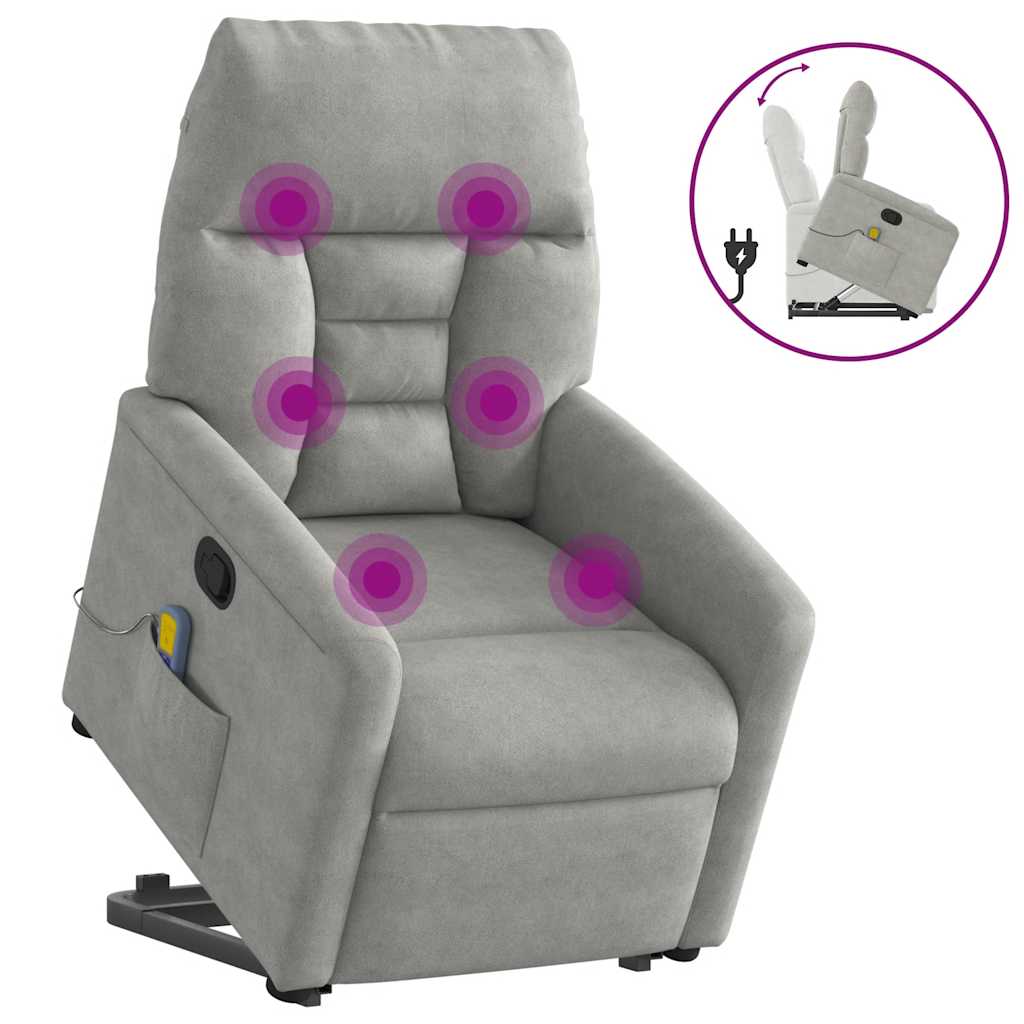 Poltrona a Rialzo Massaggi Reclinante Grigio Chiaro Microfibra