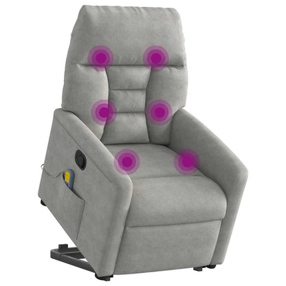 Poltrona a Rialzo Massaggi Reclinante Grigio Chiaro Microfibra