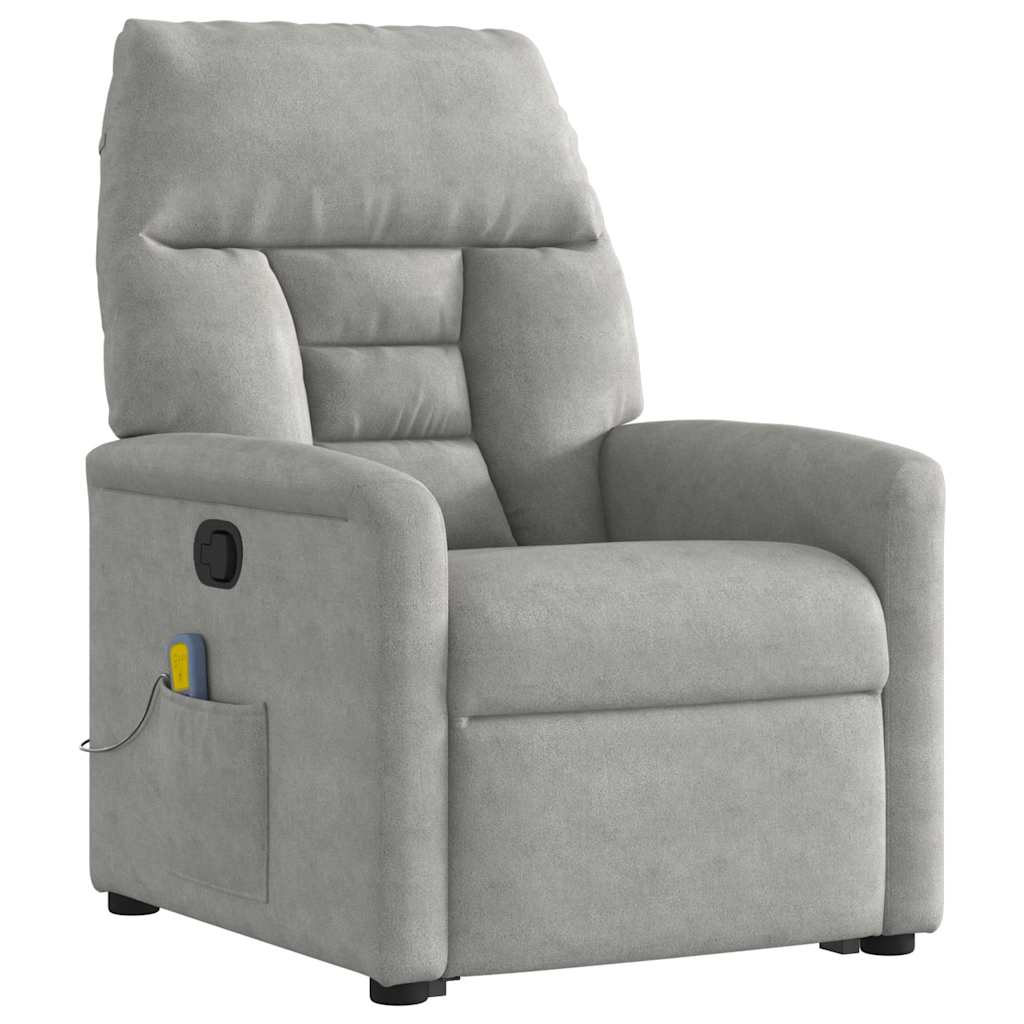 Poltrona a Rialzo Massaggi Reclinante Grigio Chiaro Microfibra