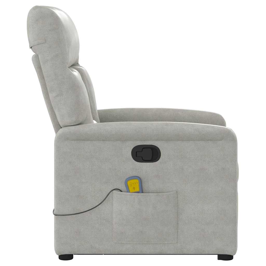 Poltrona a Rialzo Massaggi Reclinante Grigio Chiaro Microfibra