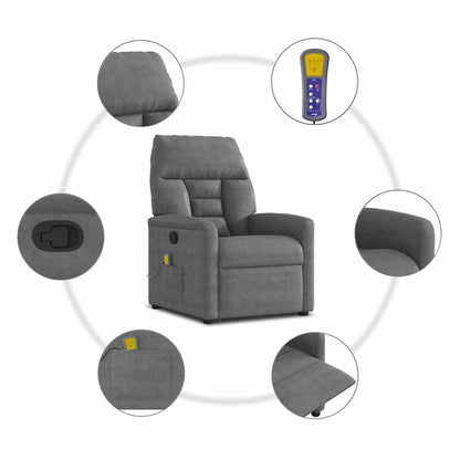 Poltrona a Rialzo Massaggi Reclinante Grigio Scuro Microfibra