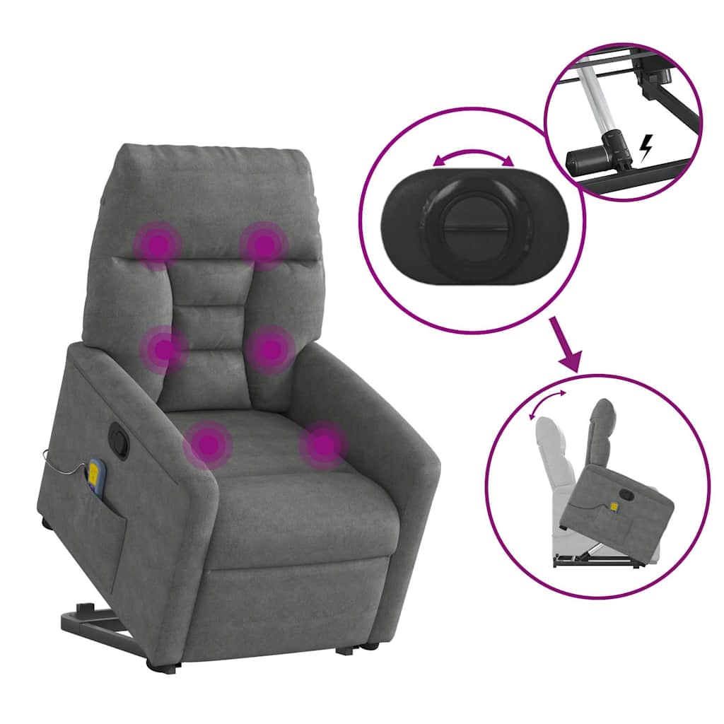 Poltrona a Rialzo Massaggi Reclinante Grigio Scuro Microfibra | homemem39