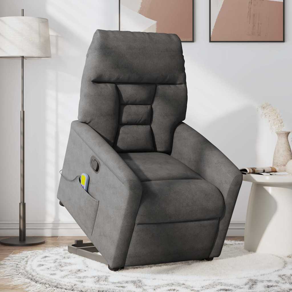 Poltrona a Rialzo Massaggi Reclinante Grigio Scuro Microfibra