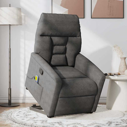 Poltrona a Rialzo Massaggi Reclinante Grigio Scuro Microfibra