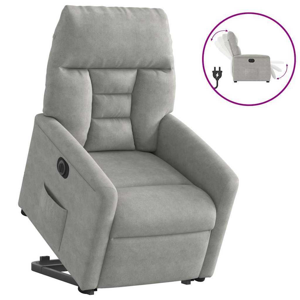 Poltrona a Rialzo Reclinante Elettrica Grigio Chiaro Microfibra